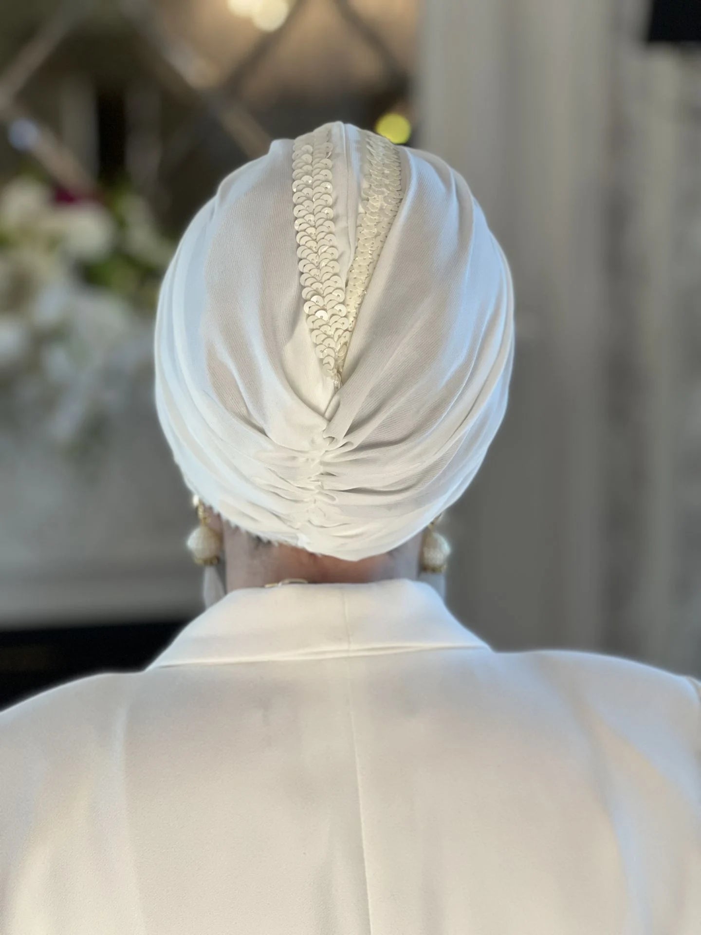 White Sequin Line Turban