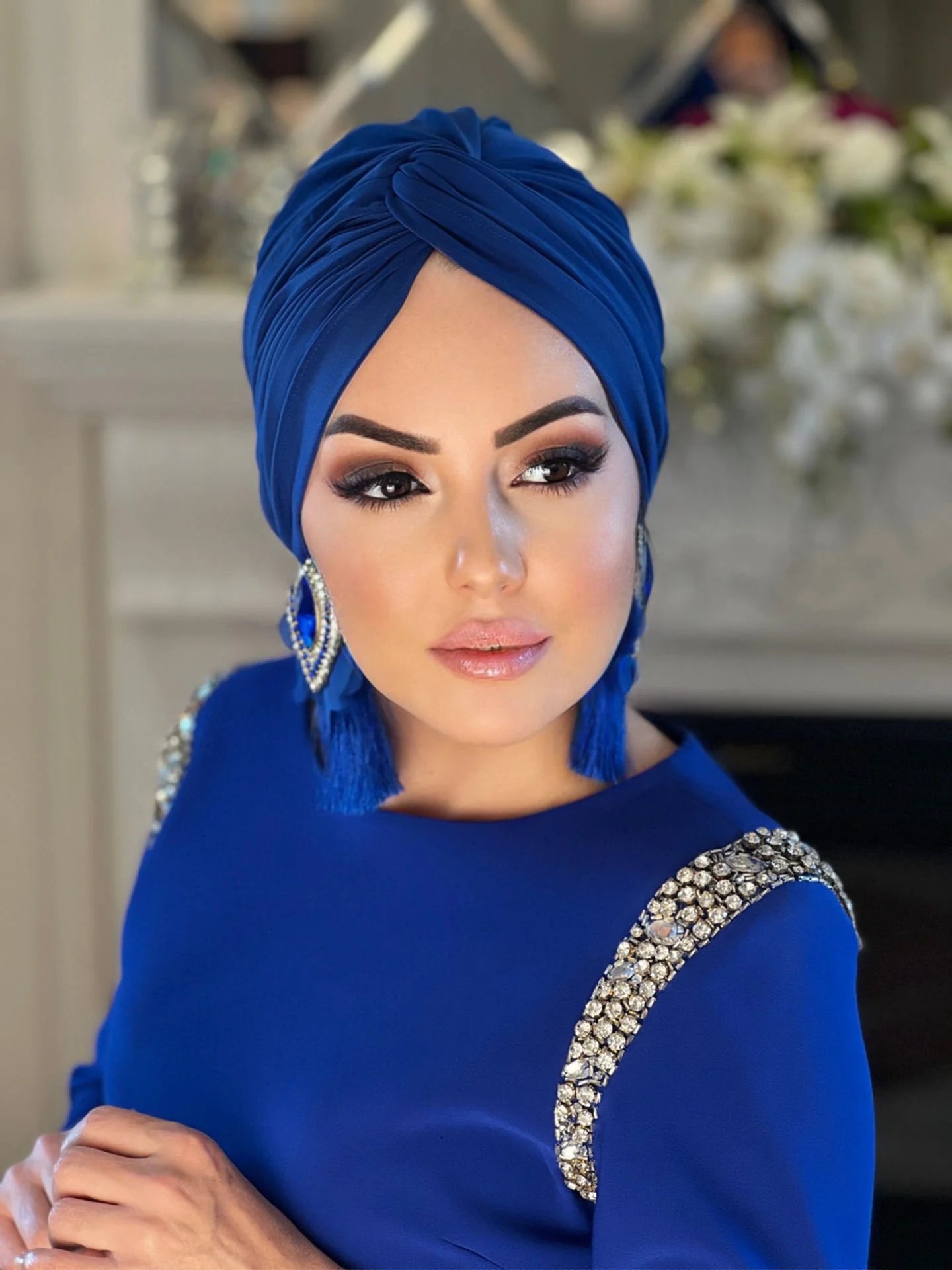 Turbante Clásico Nudo Azul