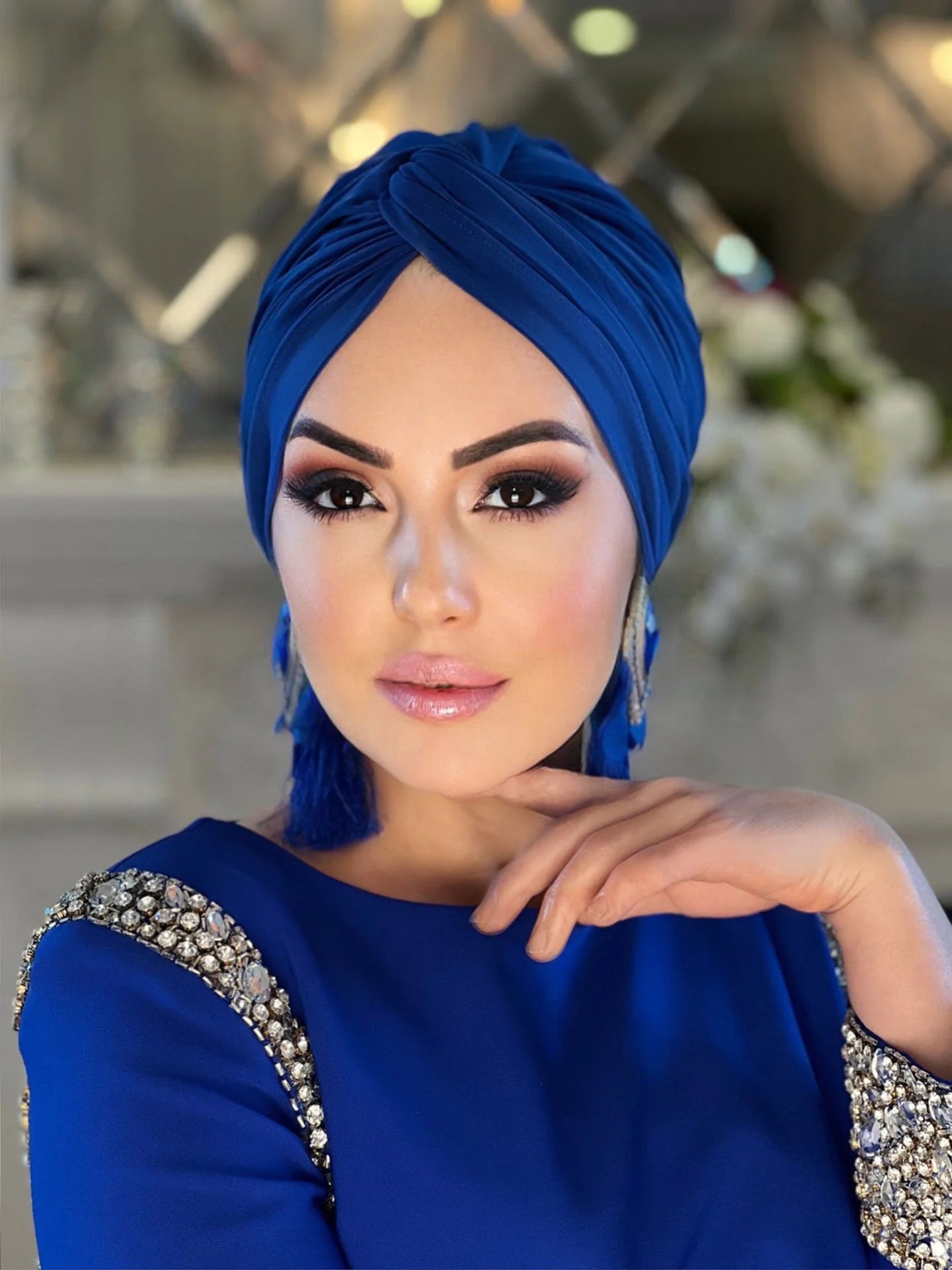 Turbante Clásico Nudo Azul