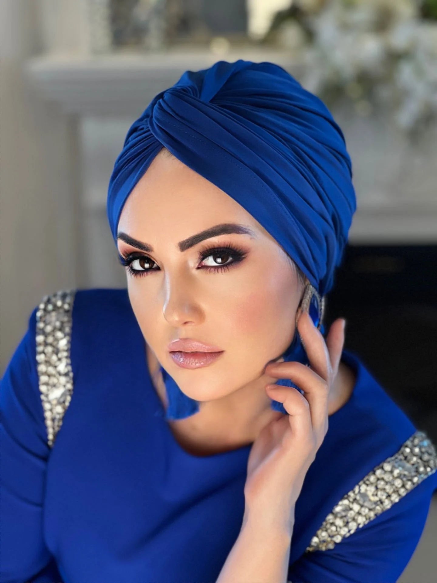 Turbante Clásico Nudo Azul